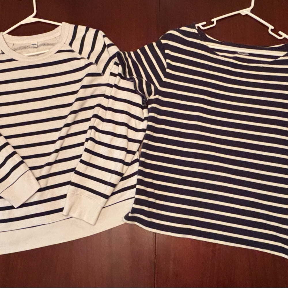 2 Lot Navy & Cream Striped Long & Short Sleeve Tops Size XL w/Free Extra